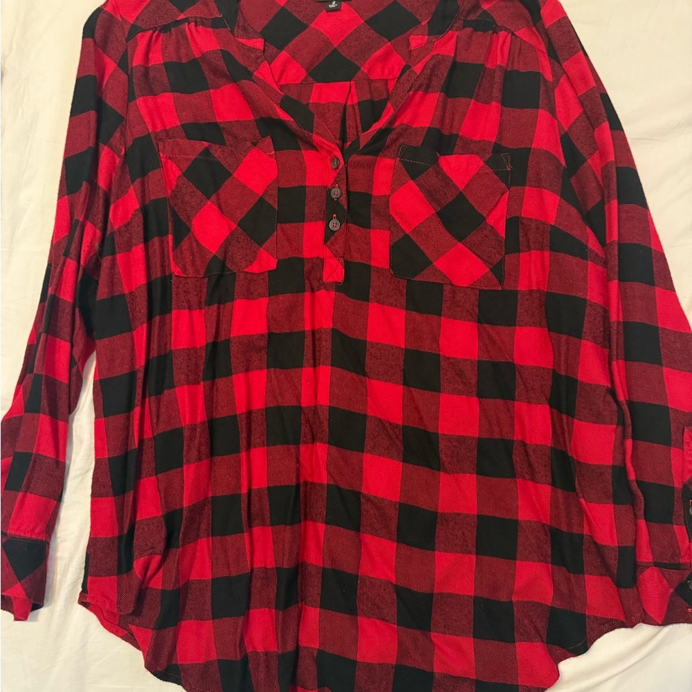 torrid Red and Black Buffalo Plaid Button-Up Shirt
